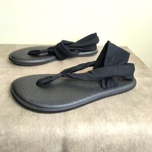 Sanuk Yoga Slingback Sandals Shoes Size Y4-5 Black Casual Summer